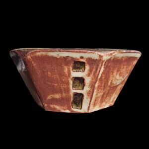 Signed Studio Pottery Bowl Faceted Stoneware KAS 2017 5.5 Inch